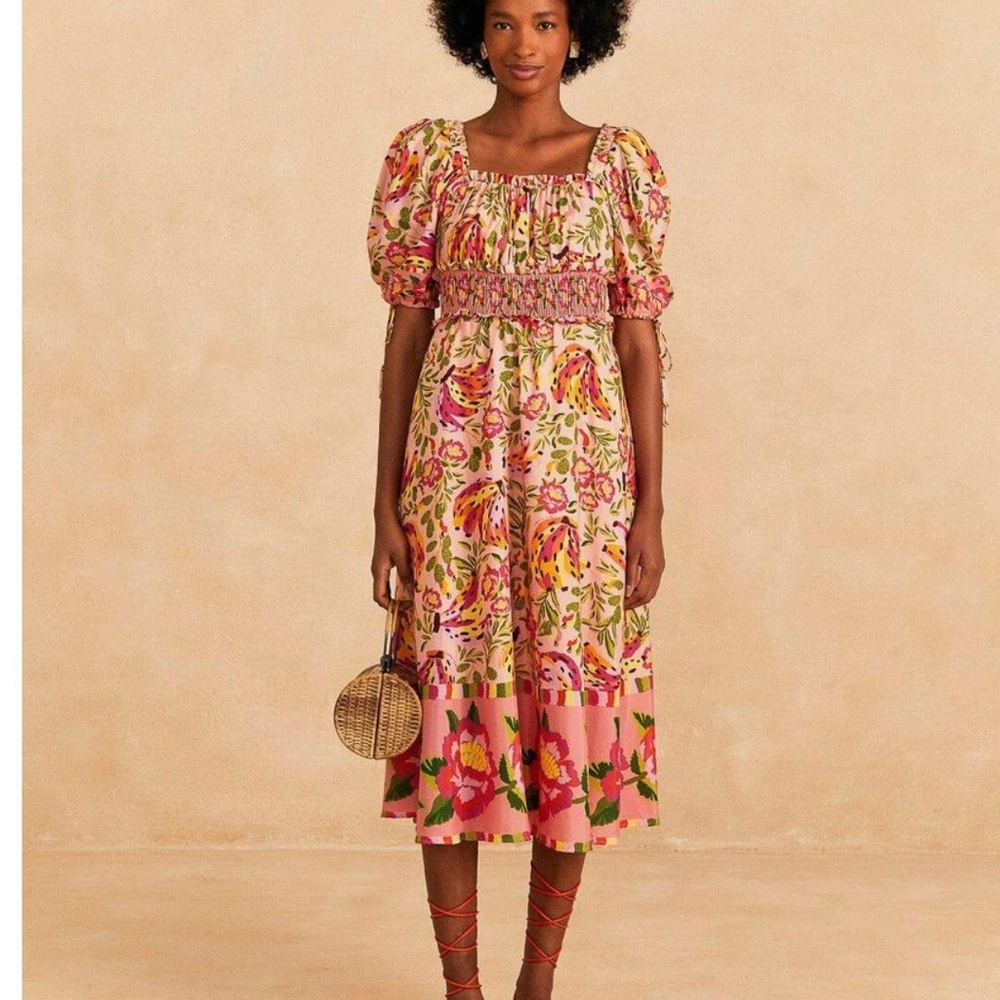 Farm Rio Painted Bananas MIDI Dress